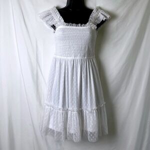 Blu Pepper Women Mini Dress White Size M Smocked Ruffle Coquette Bridal Shower